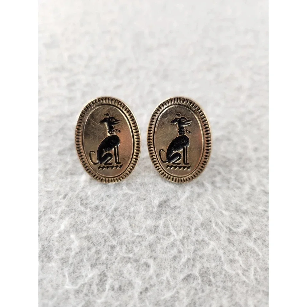 Vintage Swank Art Deco MCM  Greyhound Anubis Dog Whippet Gold Tone Cufflinks